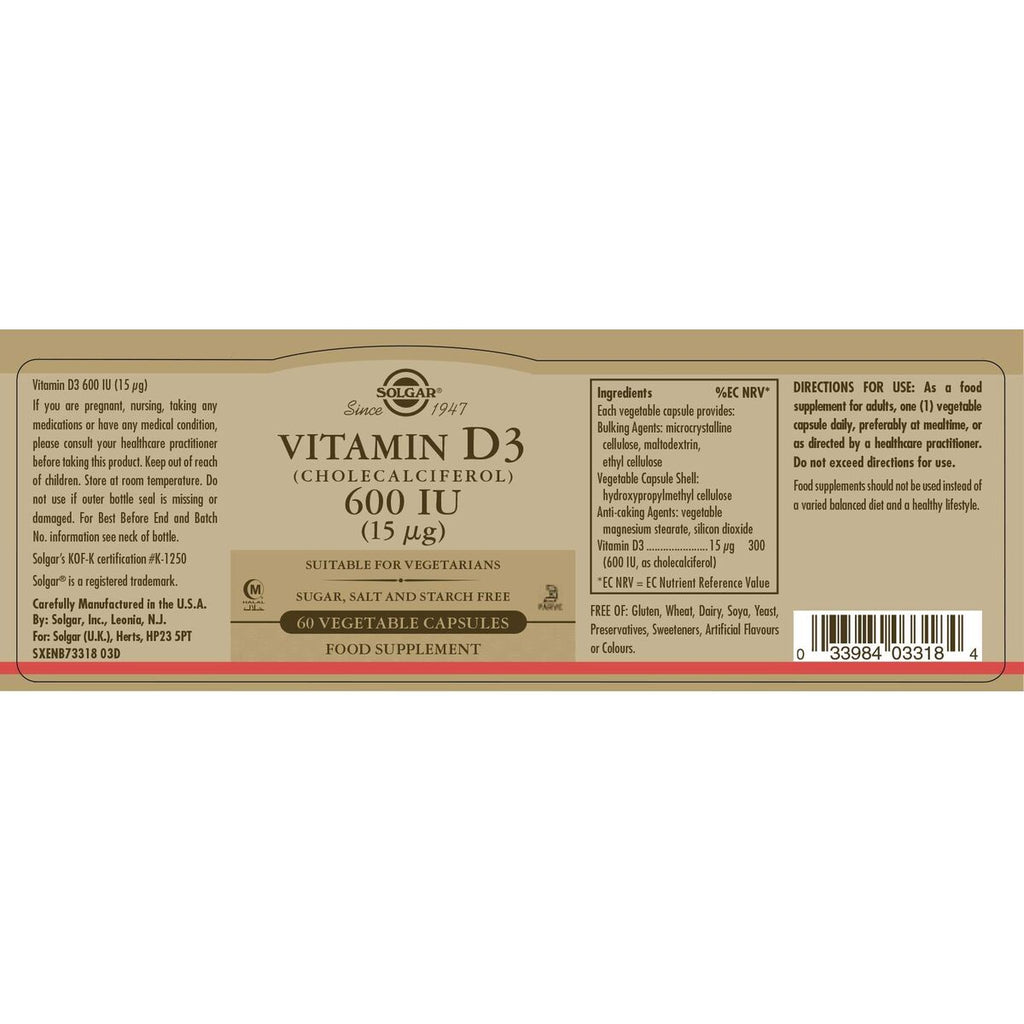 Solgar Vitamin D3 (Cholecalciferol) 600 iu 60 Capsules – Produktansicht 4