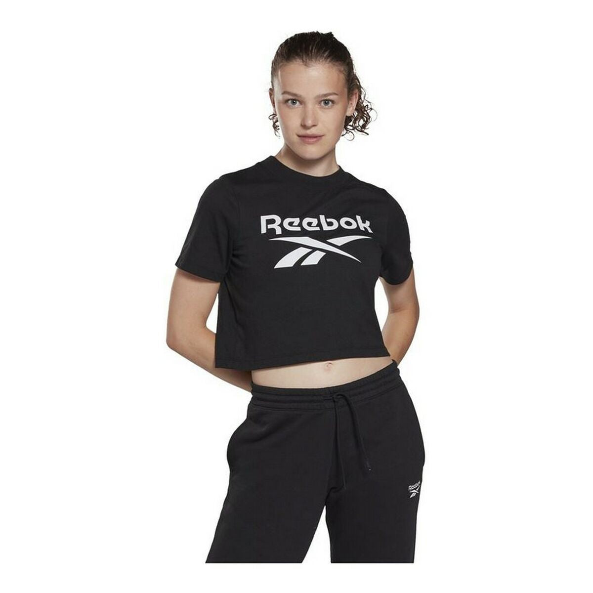 Reebok Damen Kurzarm T-Shirt Cropped Identity Schwarz – Produktansicht 9