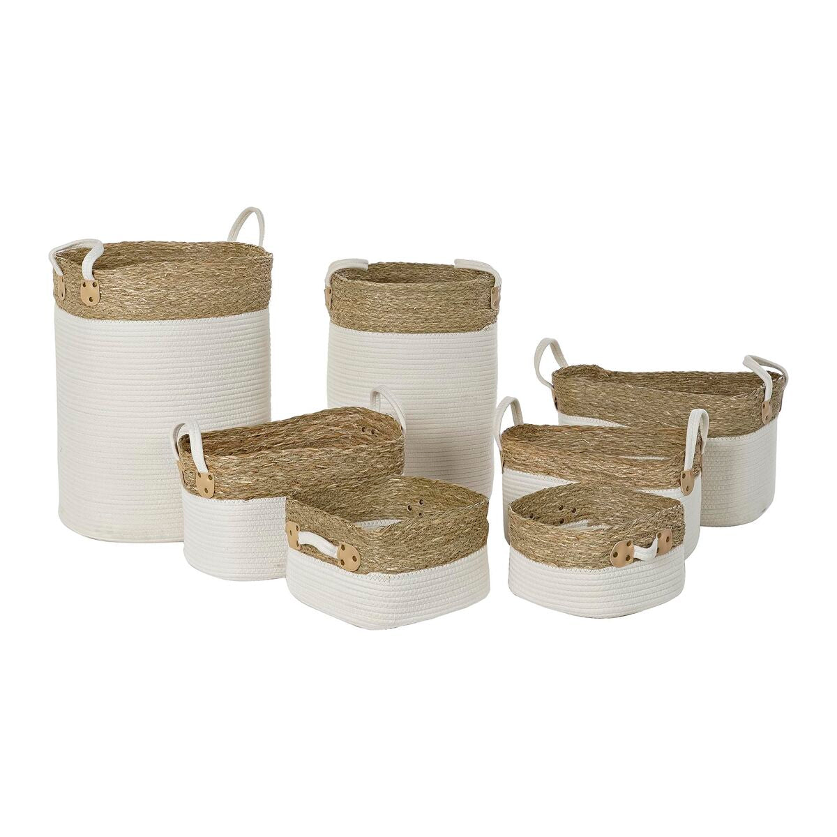 DKD Home Decor Korb-Set Weiß Braun Natural Fibre – Produktansicht 1
