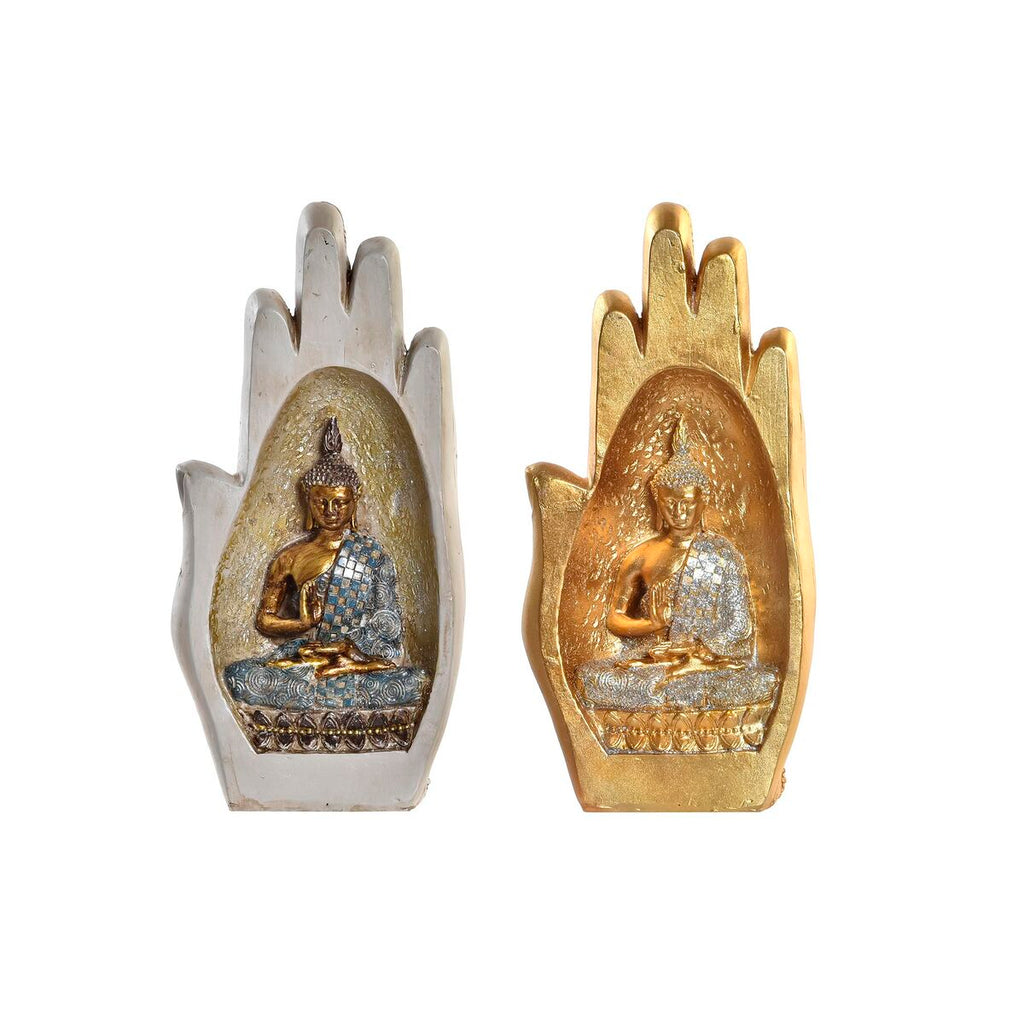 DKD Home Decor Dekofigur Grau Gold Buddha Kunstharz – Produktansicht 1