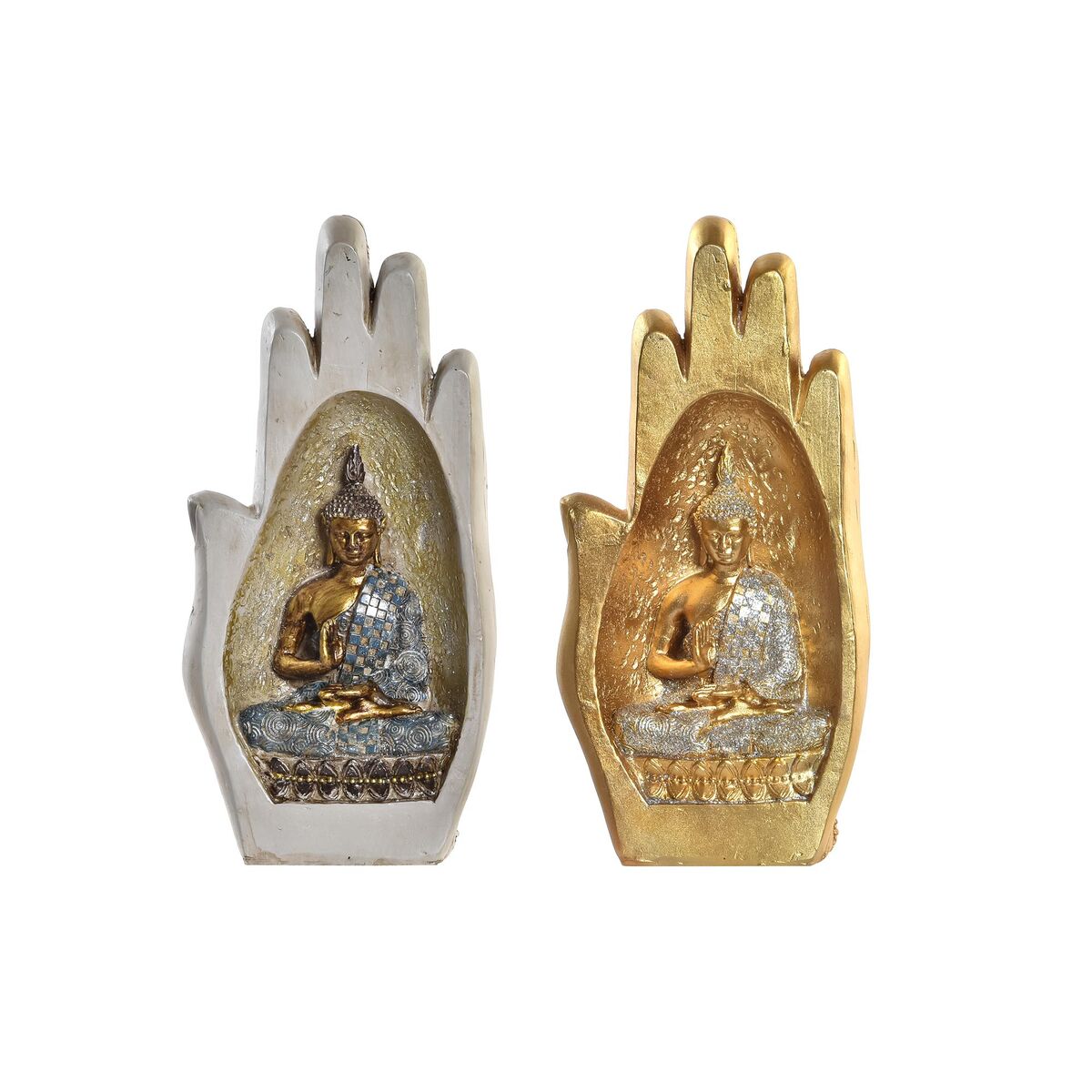 DKD Home Decor Dekofigur Grau Gold Buddha Kunstharz – Produktansicht 1