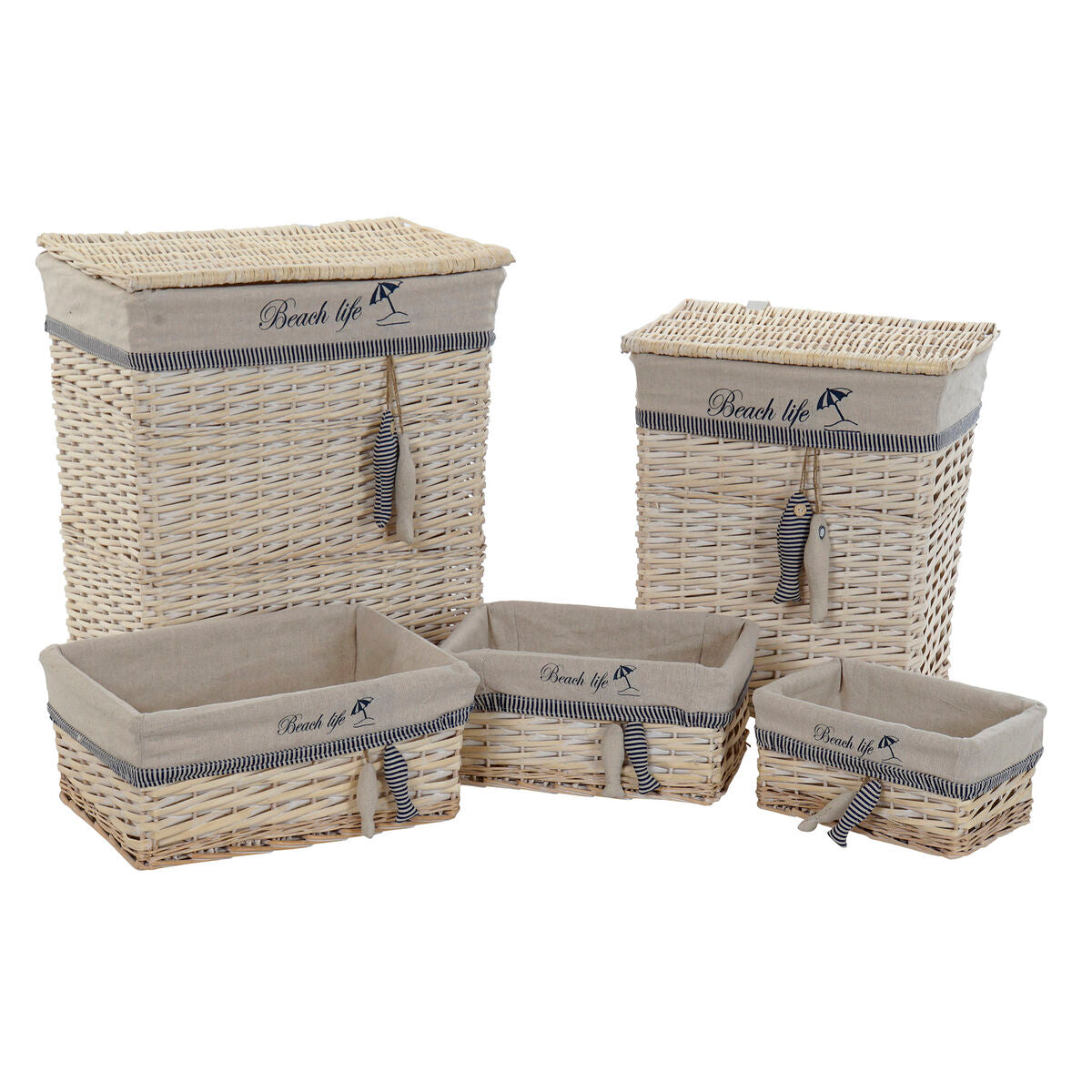 DKD Home Decor Korb-Set Blau Beige Aluminium Spirals Mediterranean – Produktansicht 1