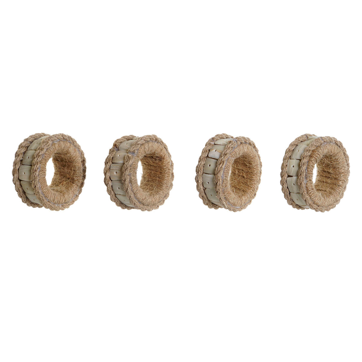 Napkin ring DKD Home Decor Natural Jute Resin Aluminium 6 x 3 x 6 cm 4 Teile – Produktbild 1