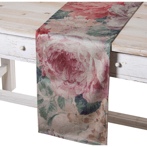 Alexandra House Living Tischläufer Rosa Textil Samt Blumenmuster – Produktbild 2