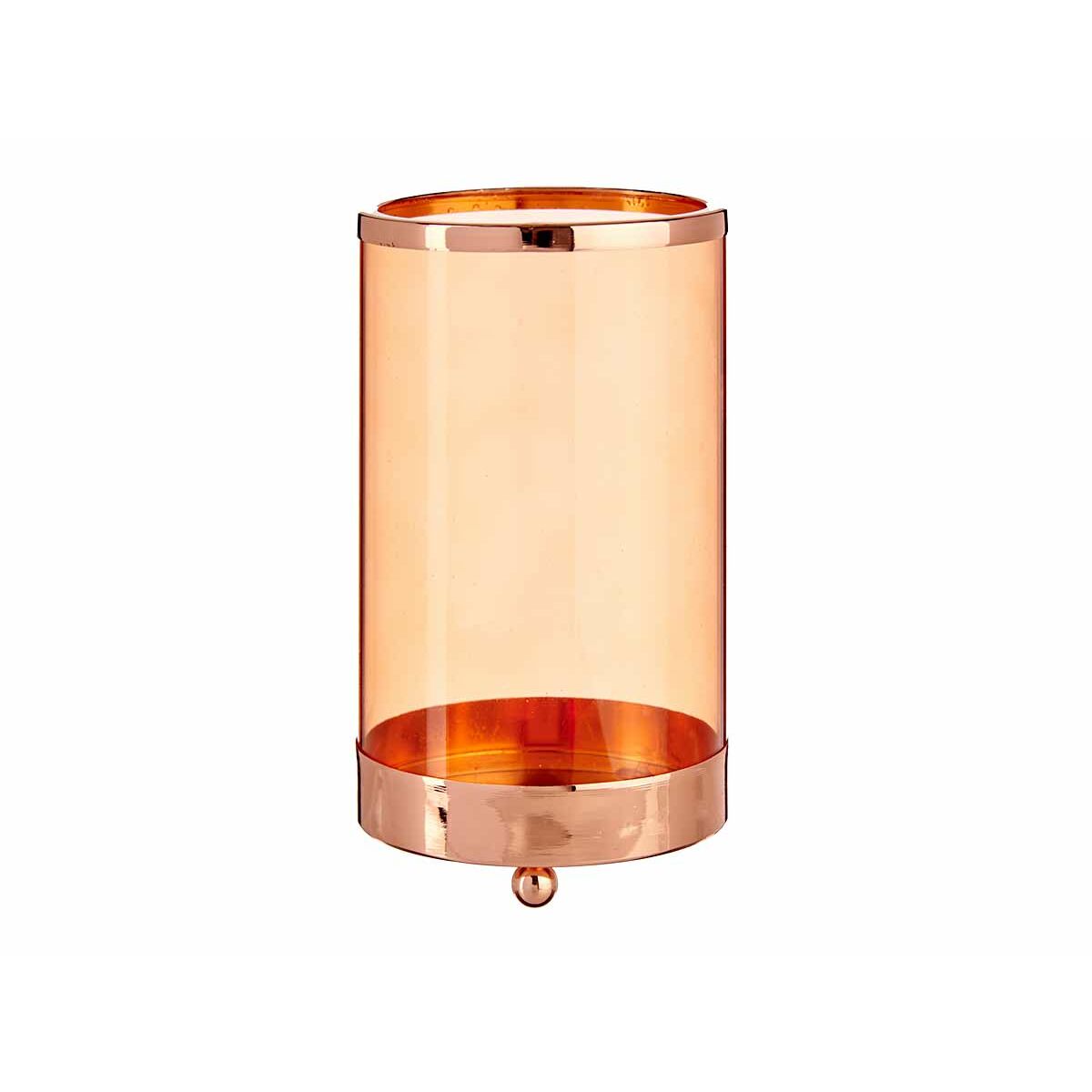 Candleholder Copper Amber Cylinder Metal Glas (9,7 x 16,5 x 9,7 cm)