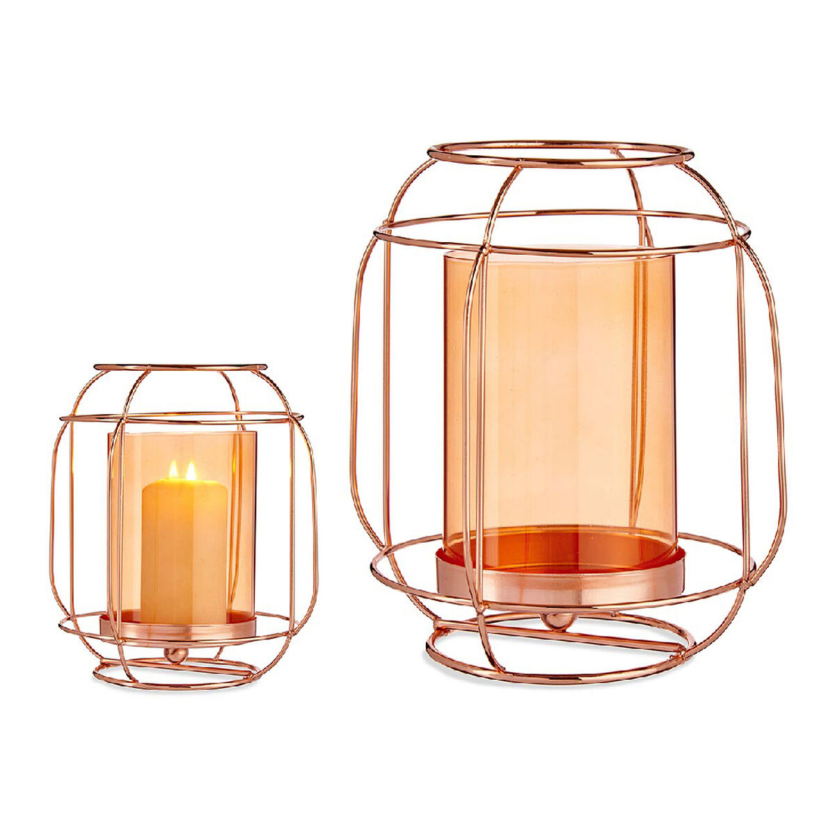 Gift Decor Kerzenhalter Kupfer Bernstein Metall Glas Lantern – Produktansicht 1