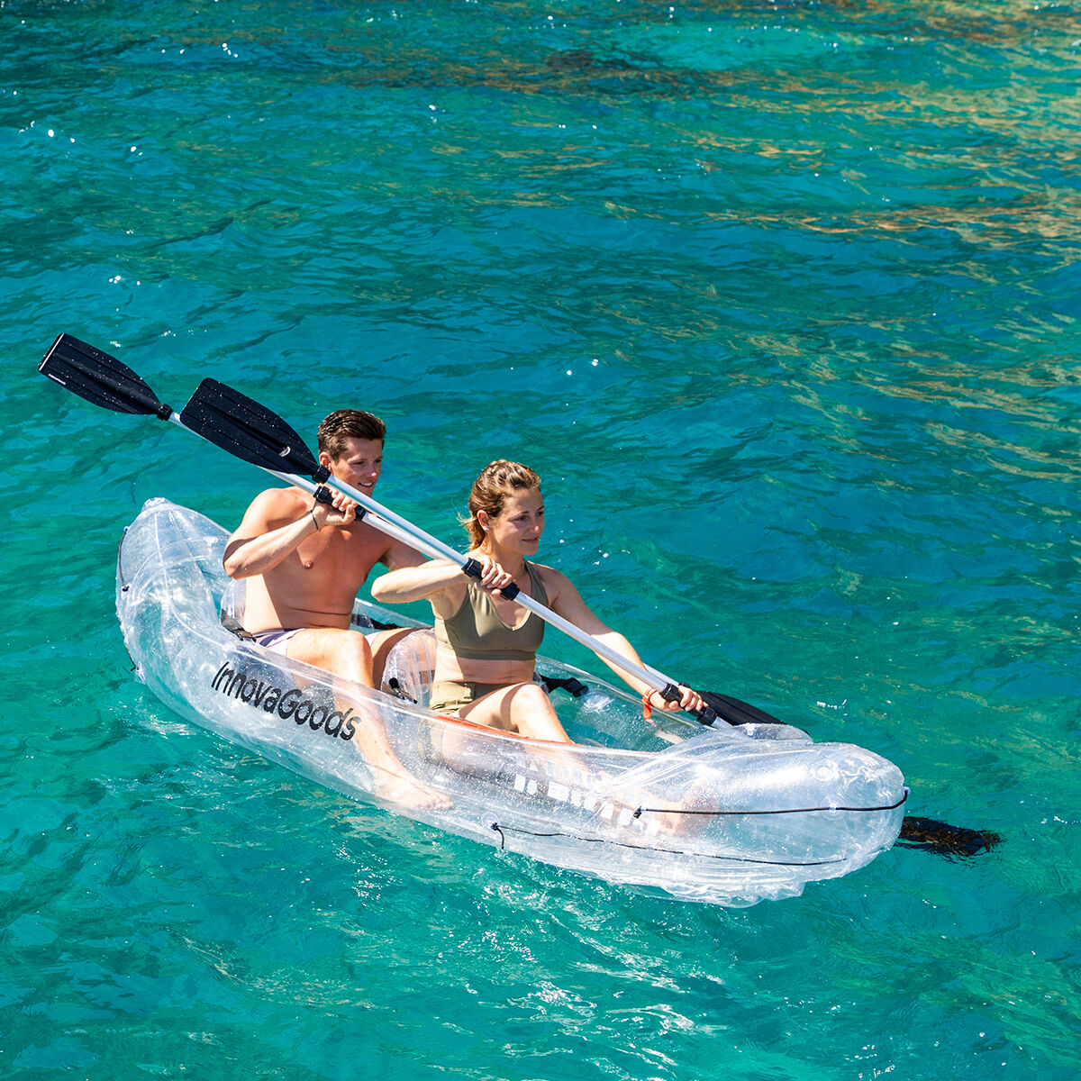 InnovaGoods Aufblasbares transparentes Kajak mit Zubehör Paros 312 cm 2 Personen – Produktansicht 1