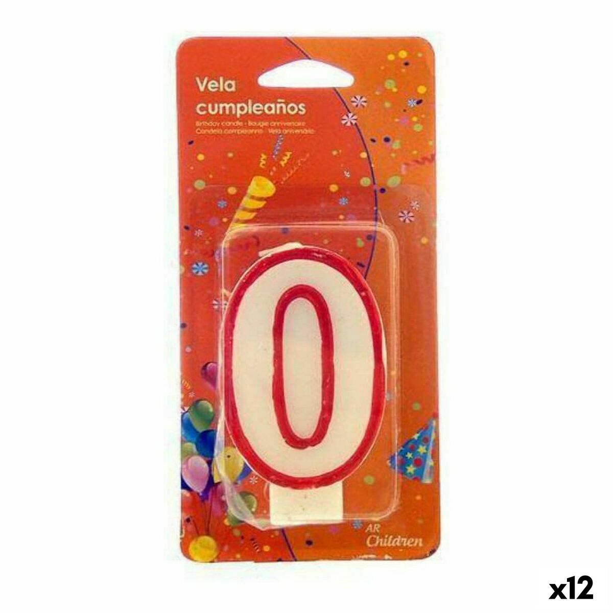 Kerze Birthday Number 0 Weiß Rot – Produktansicht 1