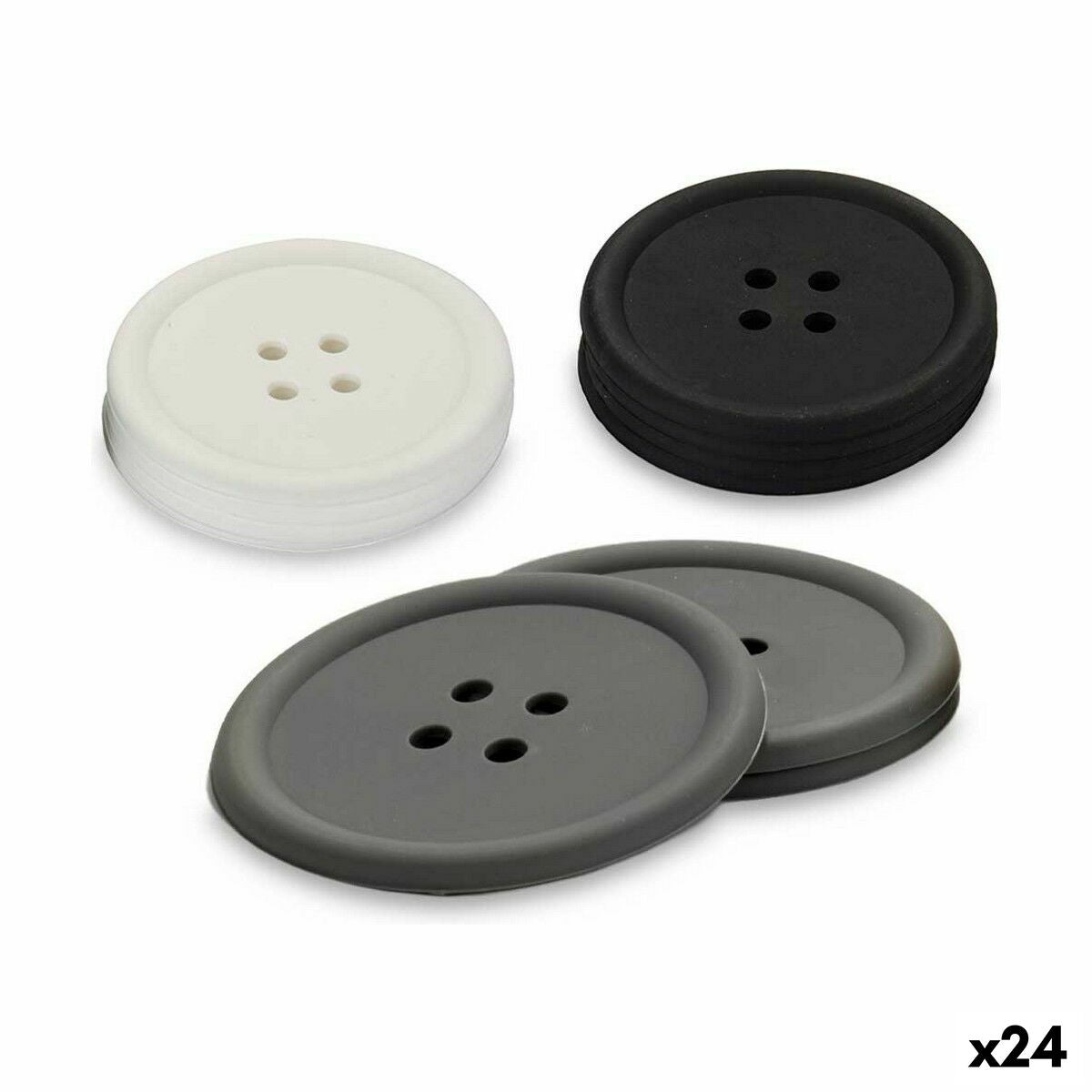 Kinvara Coasters Weiß Schwarz Grau Silicone Kunststoff Button Set (2 – Produktansicht 1