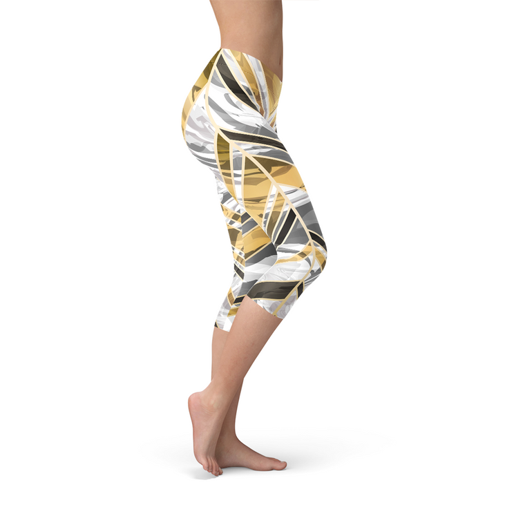 Marble W Lines Women's Capri Leggings - Black
