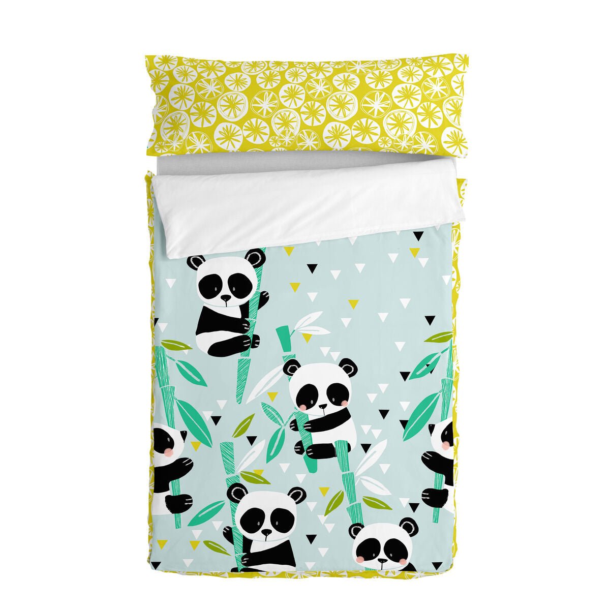 HappyFriday Gesteppte Bettwäsche mit Reißverschluss Moshi Panda Garten Blau – Produktbild 1