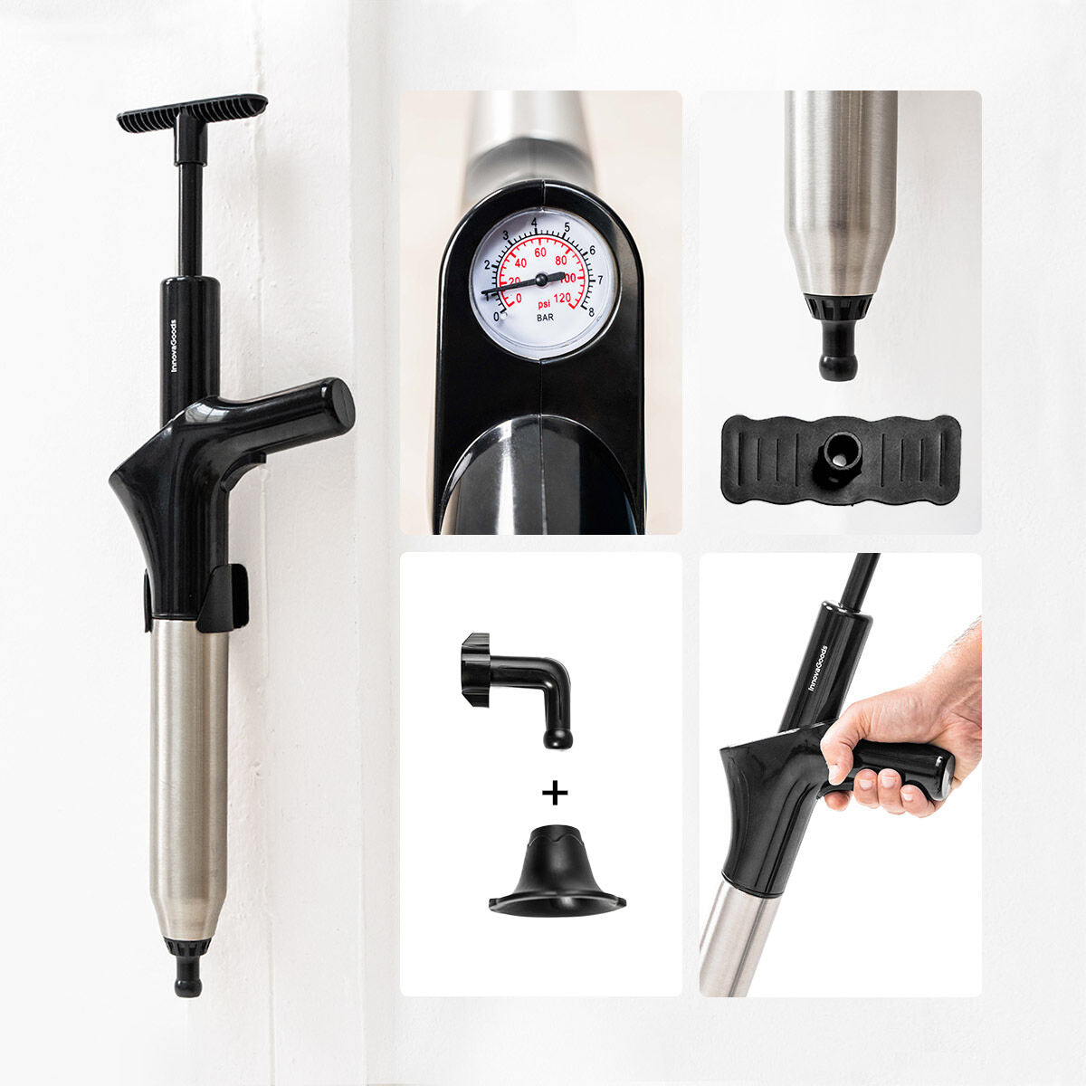 High-Pressure Compressed Air Plunger mit Zubehör & 5-in-1 Pressure Gauge Jetpro InnovaGoods – Produktansicht 4